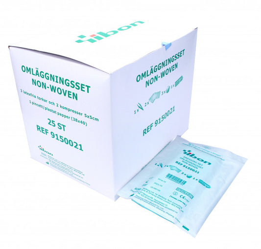 Omläggningsset NonWoven pincett tråg duk 3-tork 2-kompr / 25