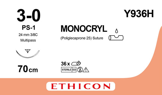 Monocryl Sutur 3-0 PS-1 70cm Ofärgad / 36