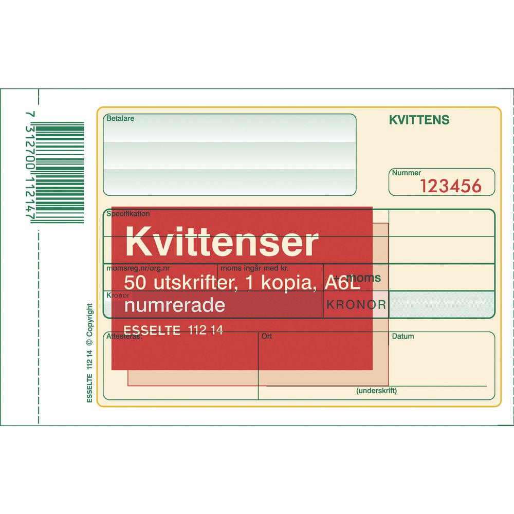 Kvittens/Kvittoblock A6 numrerad 2x50 blad / 5