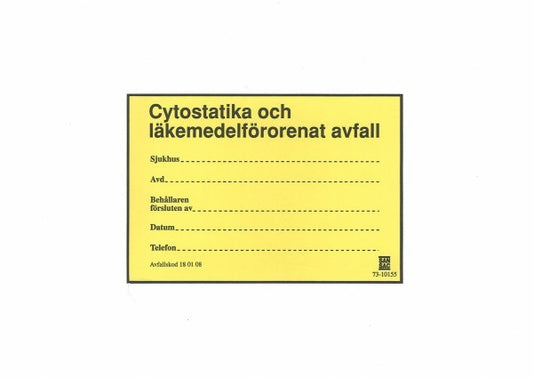 Etikett Cytostatika och läkemedelförorenat avfall / 100