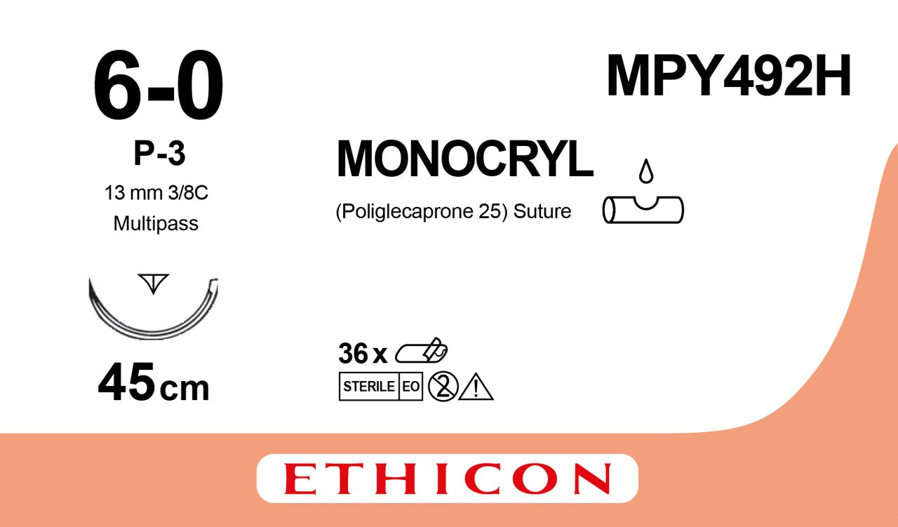 Monocryl Sutur 6-0 P-3 45cm Ofärgad / 36