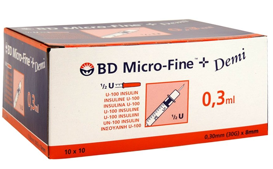 Micro-Fine Insulinspruta 0,3 ml (30 G) 0,30mm x 8mm / 100