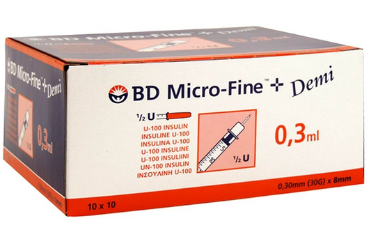 Micro-Fine Insulinspruta 0,3 ml (30 G) 0,30mm x 8mm / 100