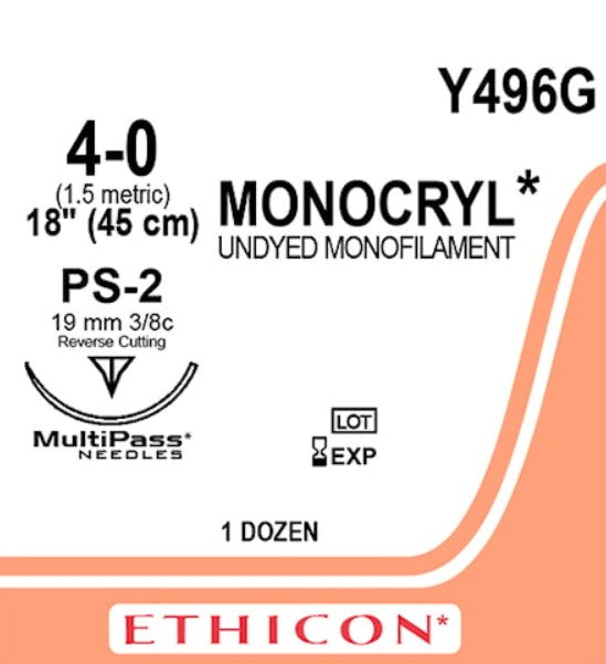 Monocryl Sutur 4-0 PS-2 45cm Ofärgad / 12