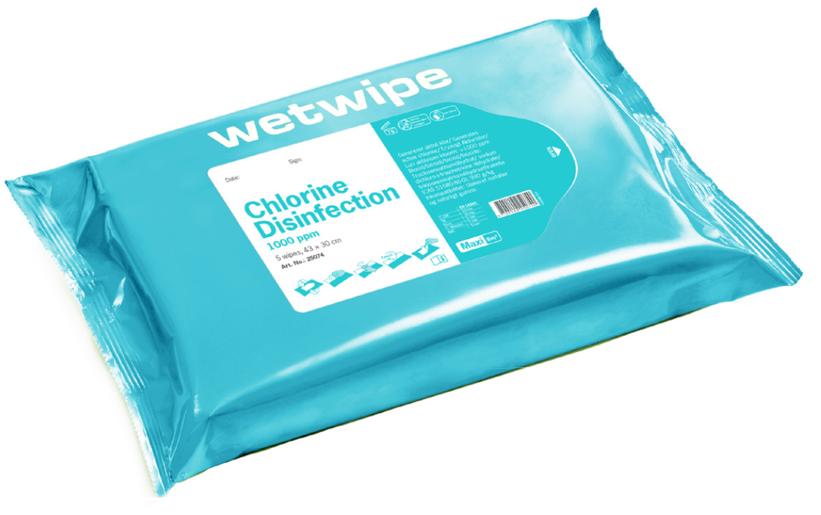 Wetwipe Chlorine Disinfection Maxi 43 x 30cm / 5